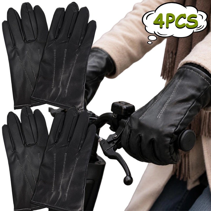 Leather Driving Glove - 남녀공용 겨울 인조 가죽 장갑 1/2쌍,